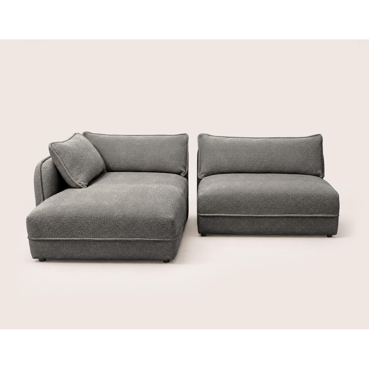 Canapé d'angle gauche 5 places en tissu bouclette, LUCIEN gris, BEST MOBILIER