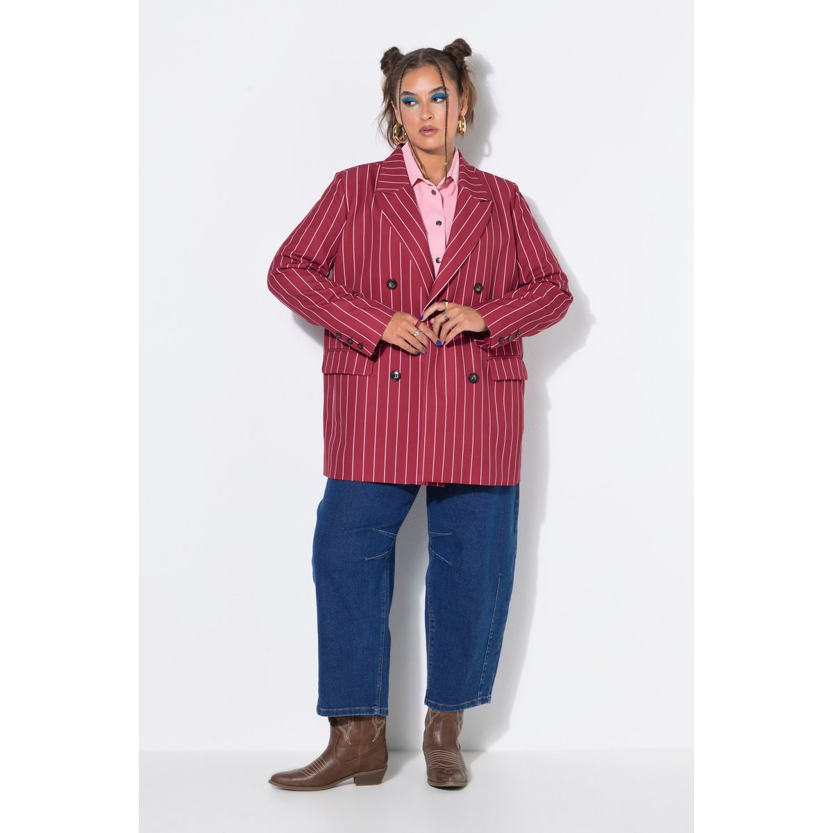 Blazer à fines rayures, coupe Straight rouge foncé, STUDIO UNTOLD