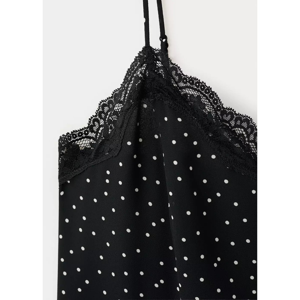 Robe à pois avec détail en dentelle noir, MANGO