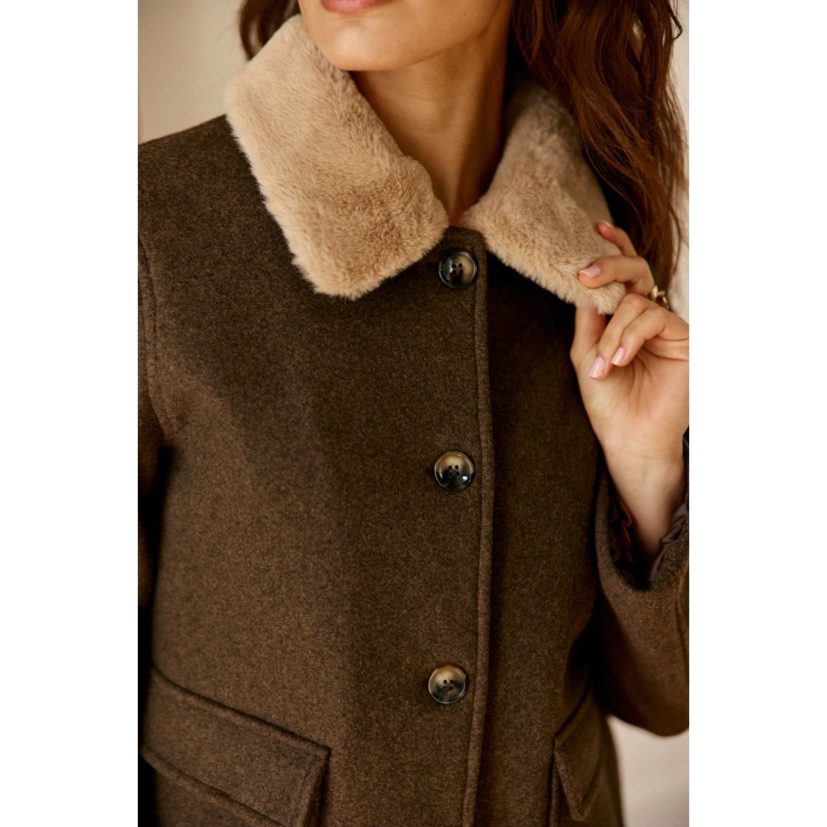 Manteau col amovible uni NATTIE 16-marron, LA PETITE ETOILE