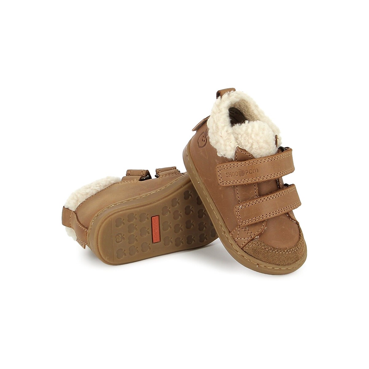 Scarpe da ginnastica con chiusura a strappo e fodera in pelle, BOUBA SCRATCH WOOL cammello, SHOO POM