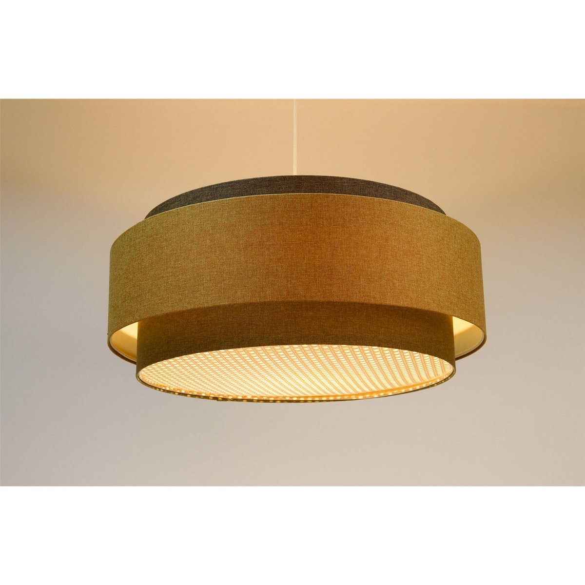 Suspension en tissu et rotin, BOHO ELEGANT beige crème avec touche de rotin naturel, BPS KONCEPT