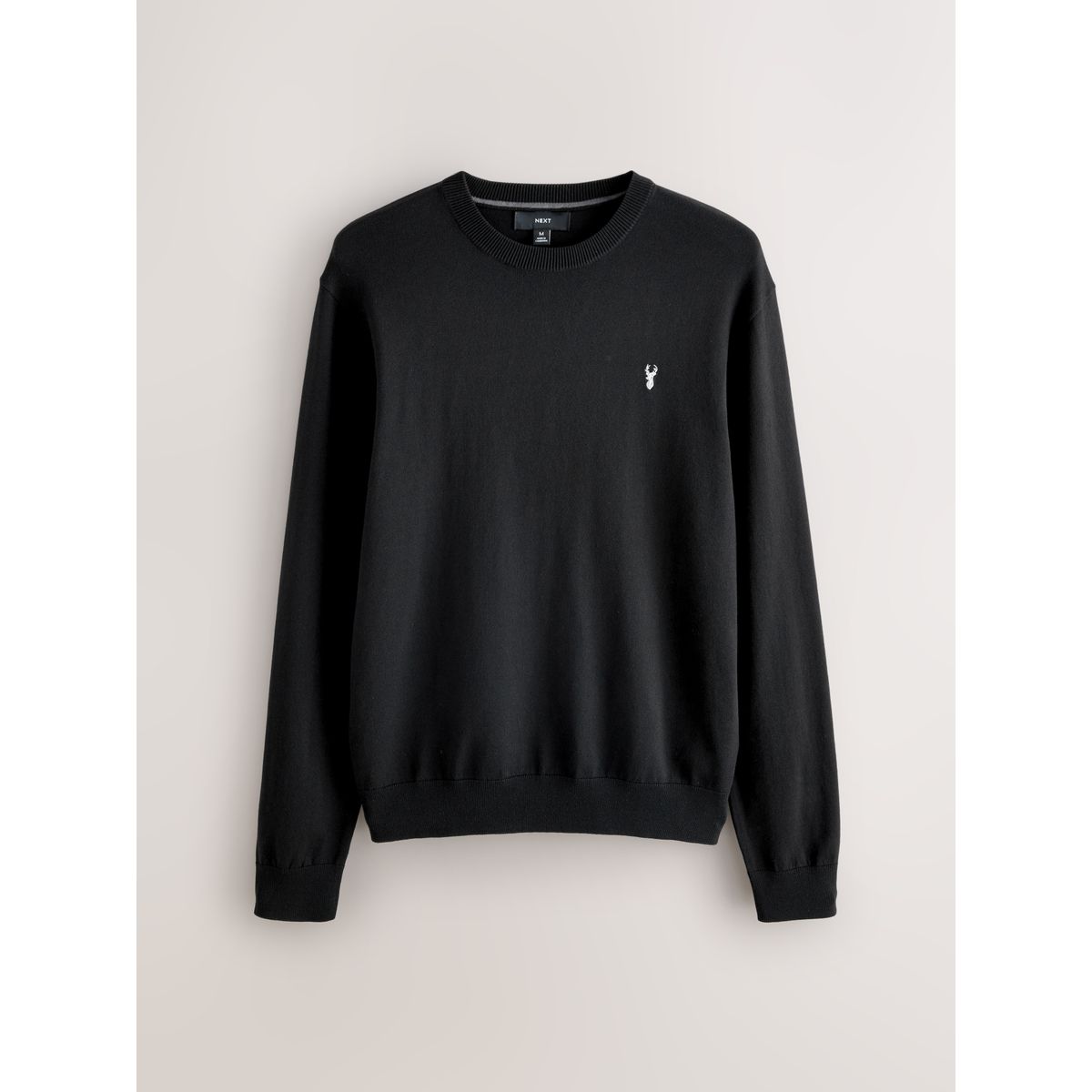 Pull ras du cou standard en coton majoritaire noir, NEXT