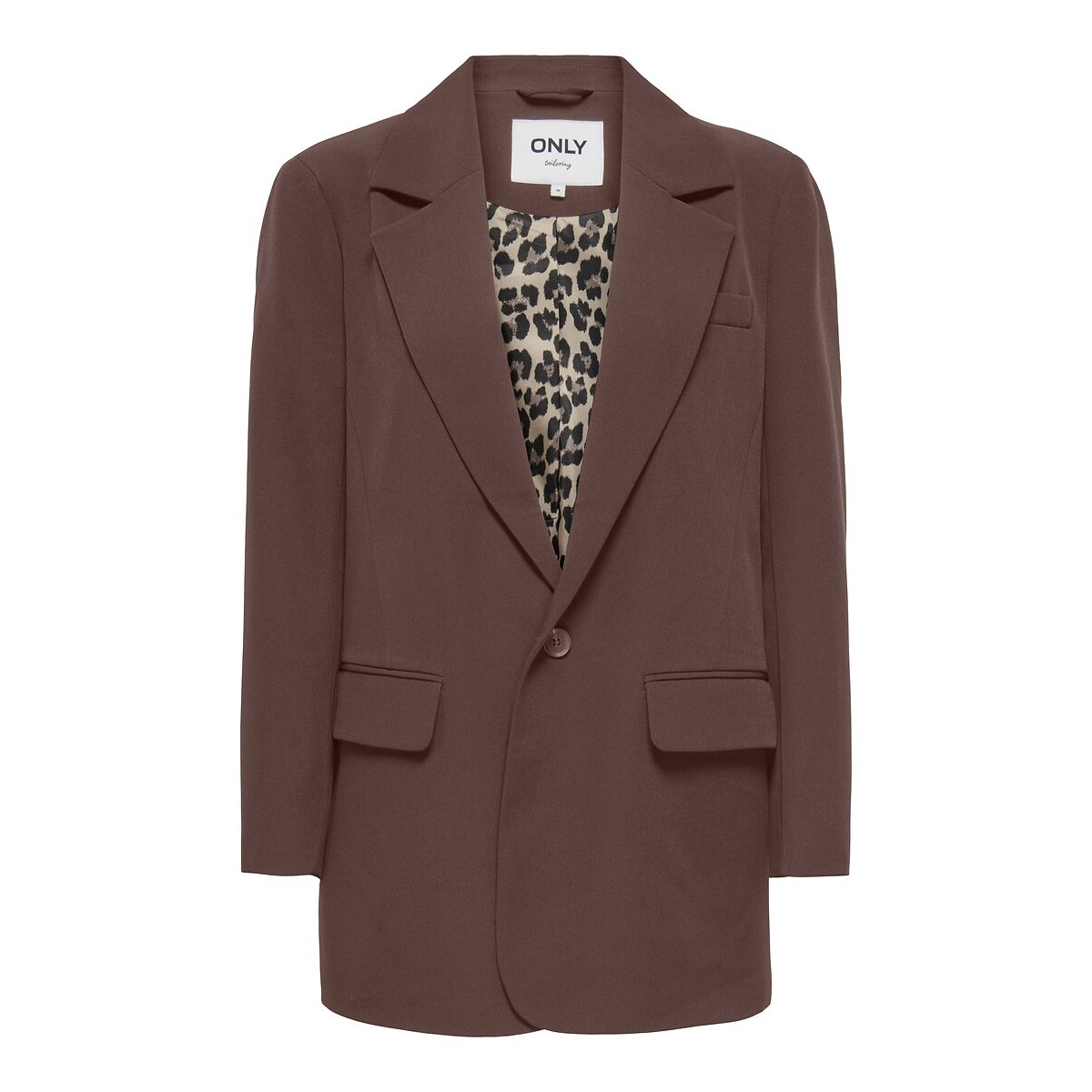 Blazer manches longues doublure imprimé léopard marron chocolat, ONLY