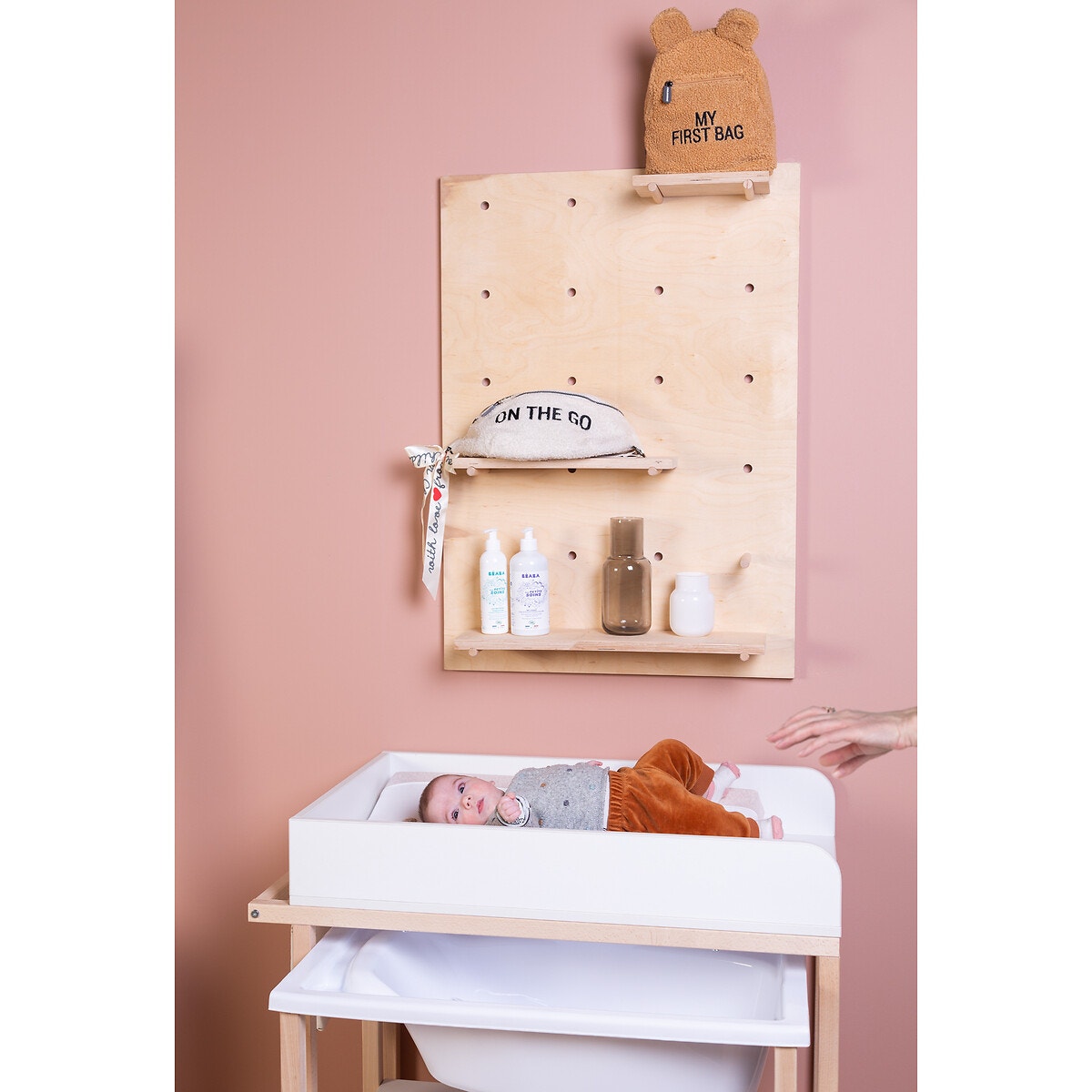 Table à langer et baignoire avec roues en bois blanc/naturel, CHILDHOME
