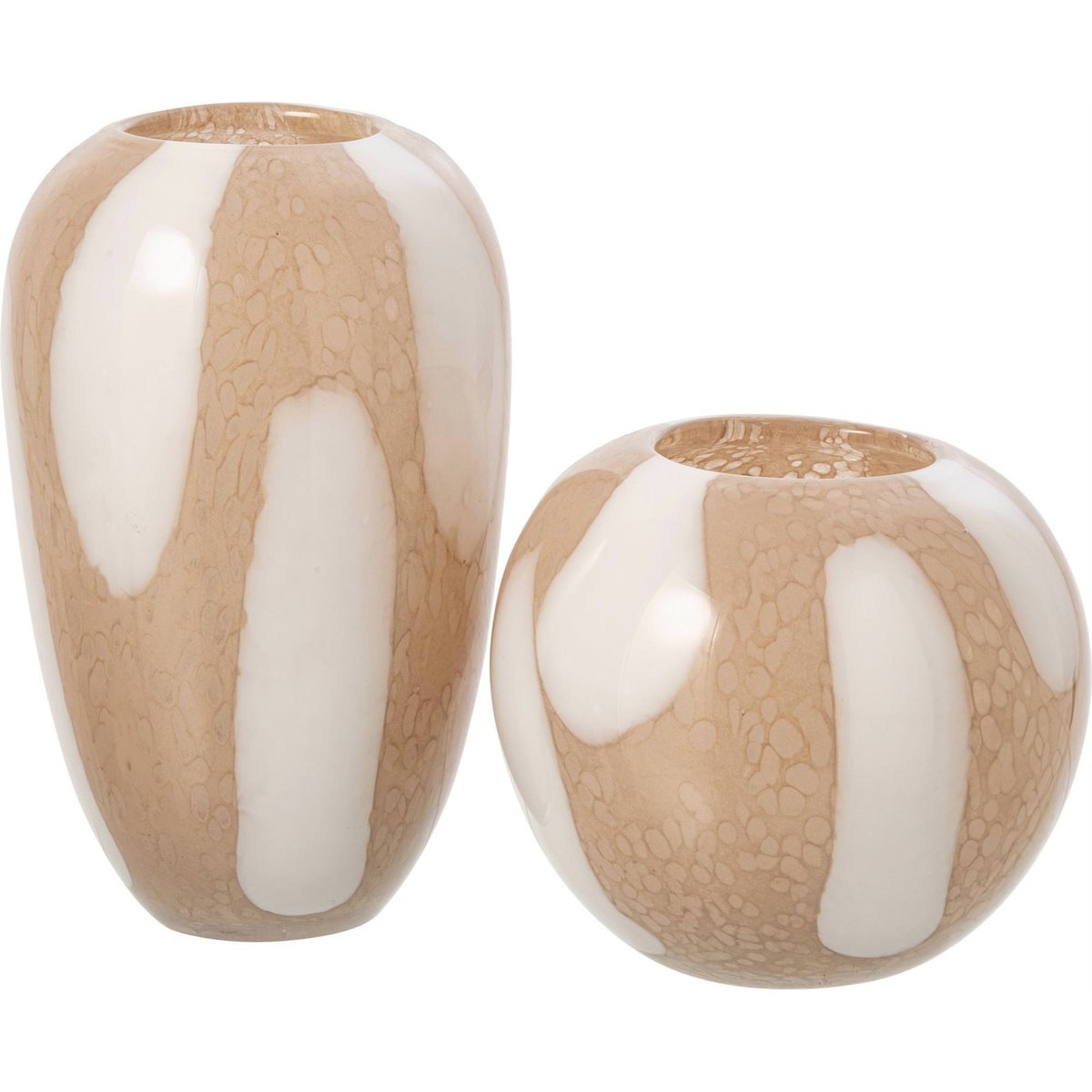 Vase à pois en verre soufflé beige clair et blanc, RECOLLECTION