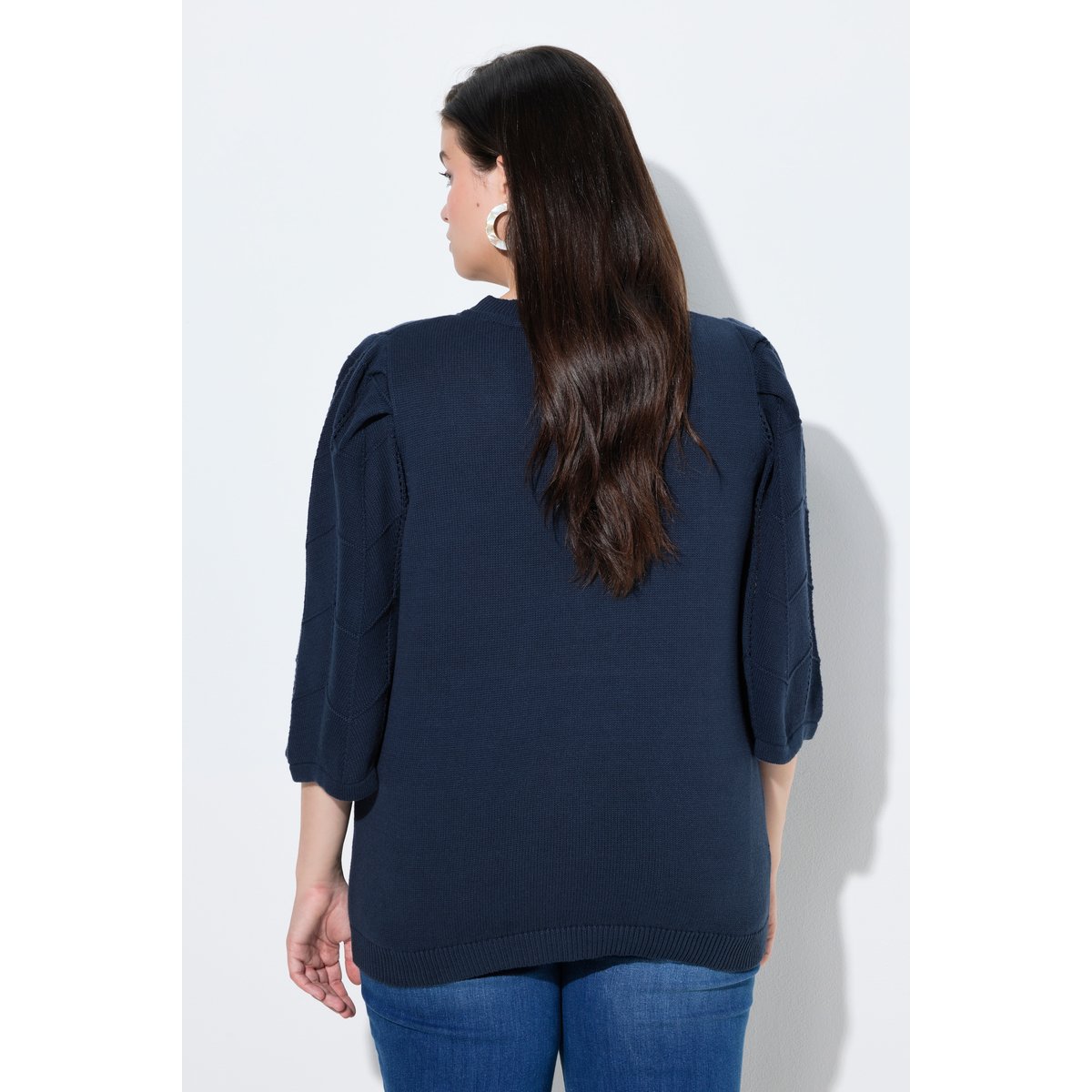 Pull en coton bio, maille ajourée marine, ULLA POPKEN