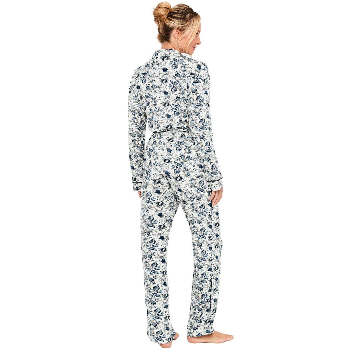 Pyjama pantalon droit chemise manches longues Chic Bamboo bleu, SELMARK