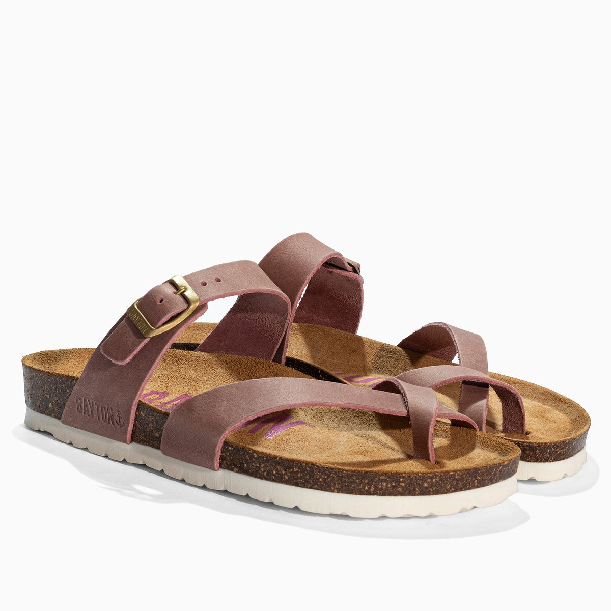 Tongs en cuir DIANE rose, BAYTON