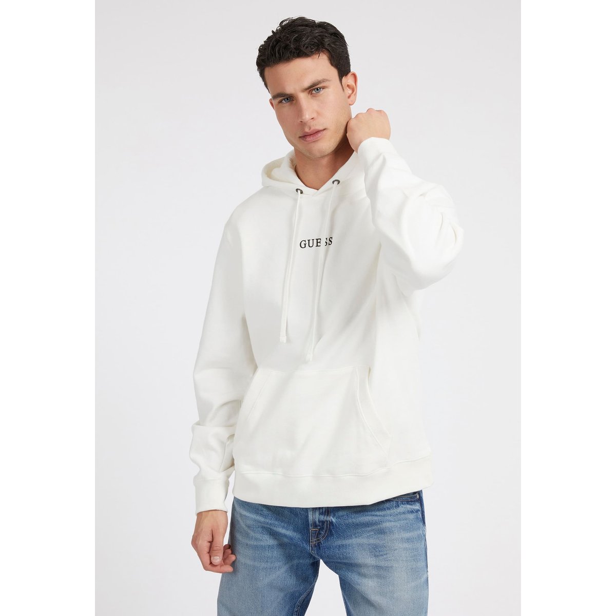 Sweat-Shirt Capuche Logo blanc, GUESS