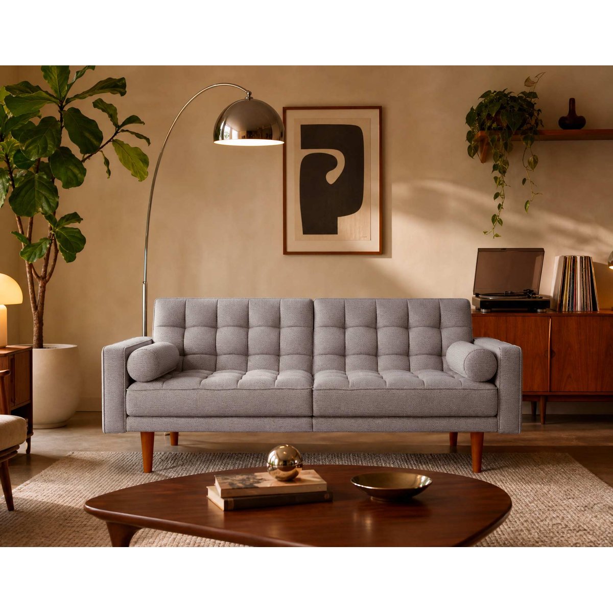 Banquette convertible clic-clac tissu texturé, SUZANNE gris clair, BEST MOBILIER
