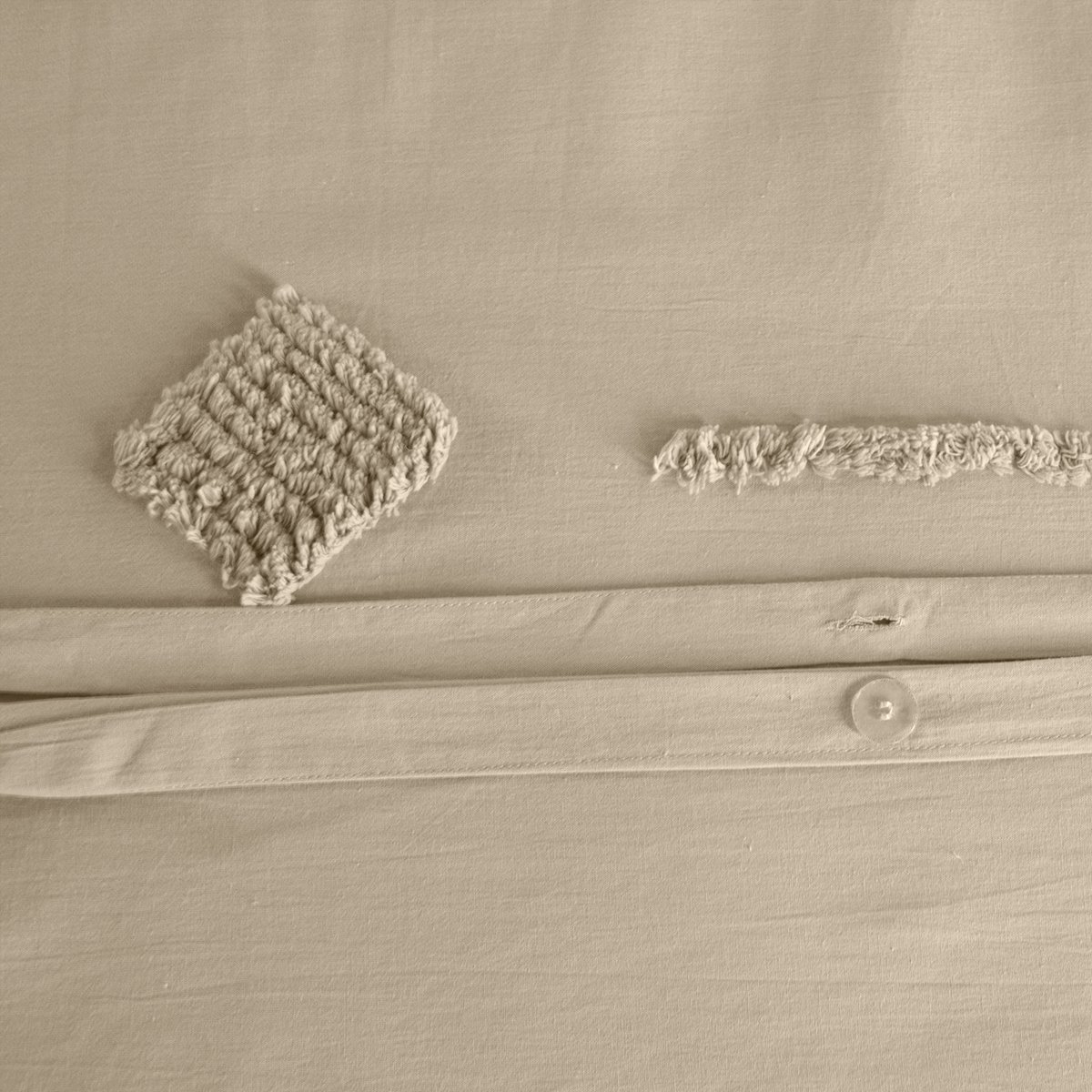 Parure de lit coton lavé tuftée géométrique beige, COTE DECO
