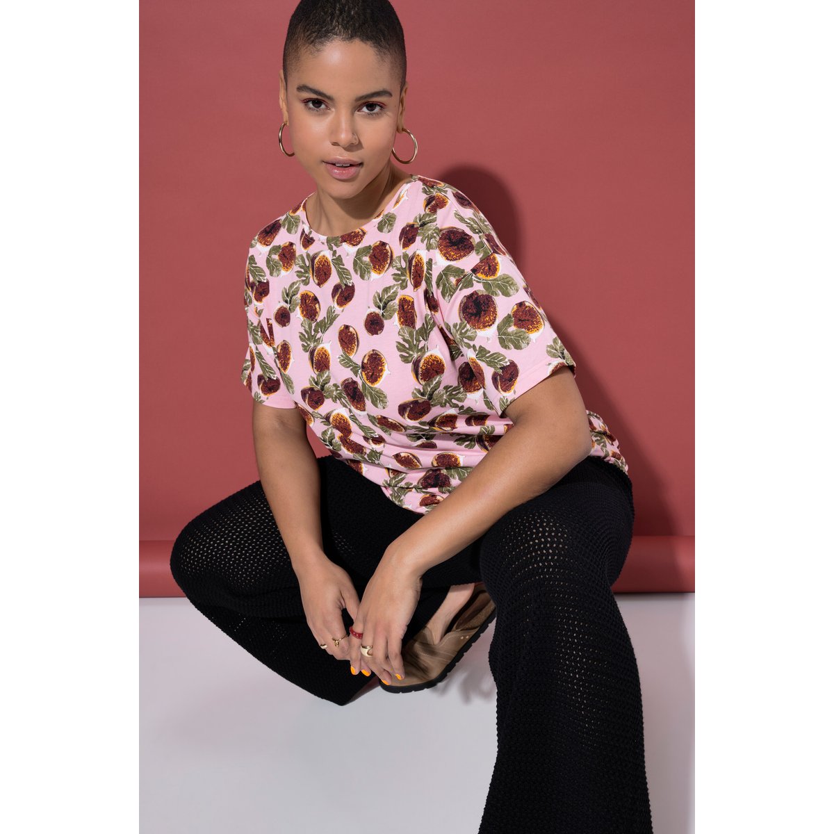 T-shirt oversize, imprimé figues rose, STUDIO UNTOLD