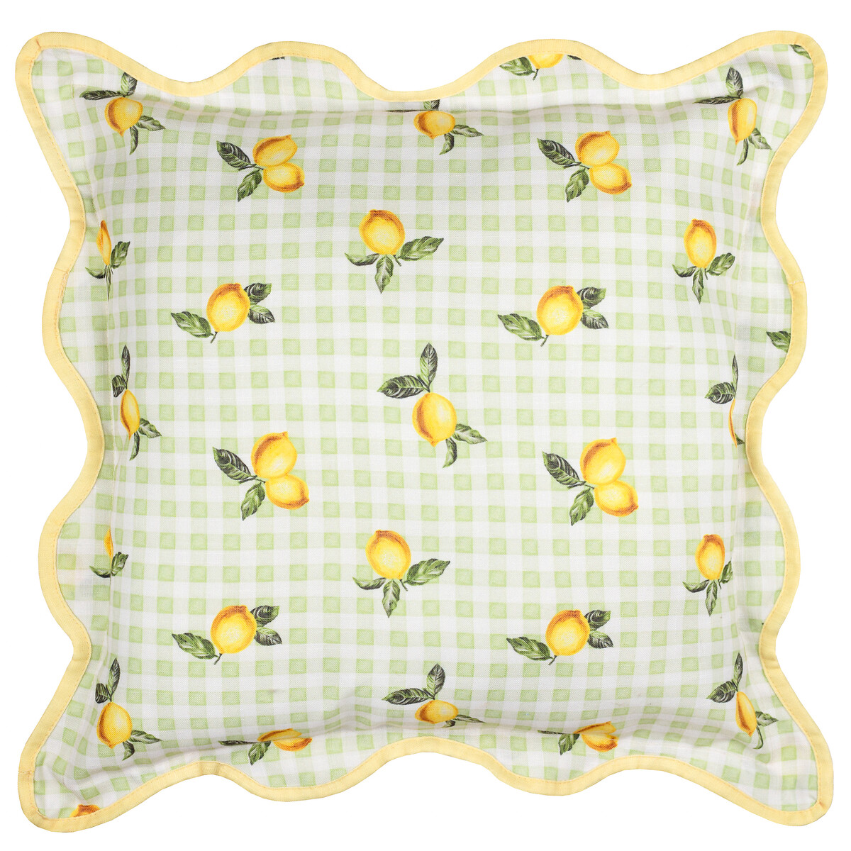 Fruits Lemons Gingham Check Outdoor Cushion sage, FURN.