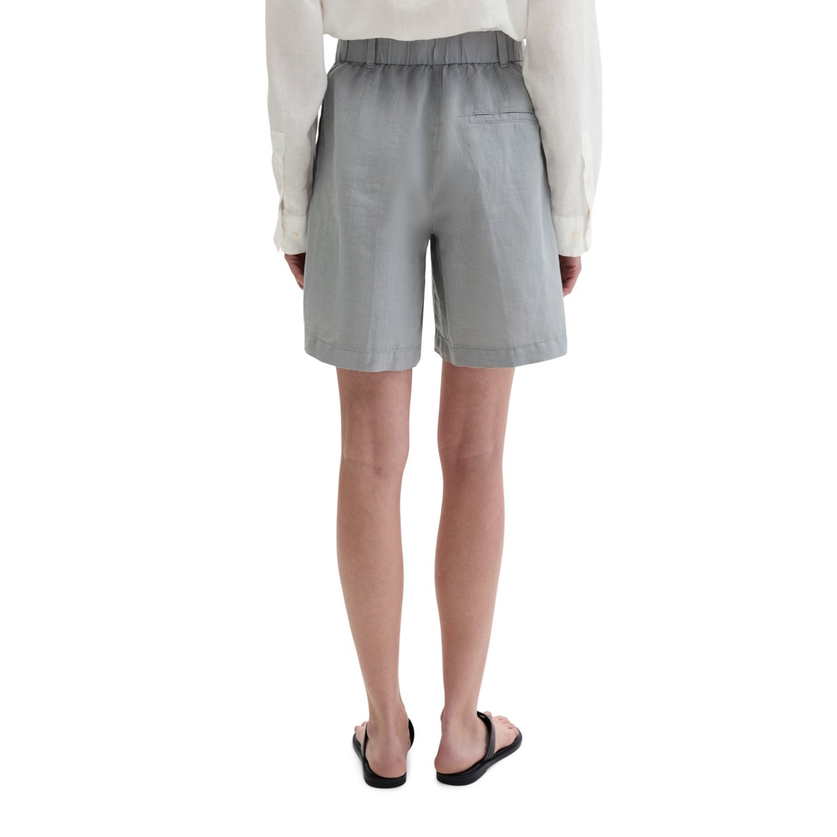 Short en lin relaxed avec ceinture élastique gris, MARC O'POLO