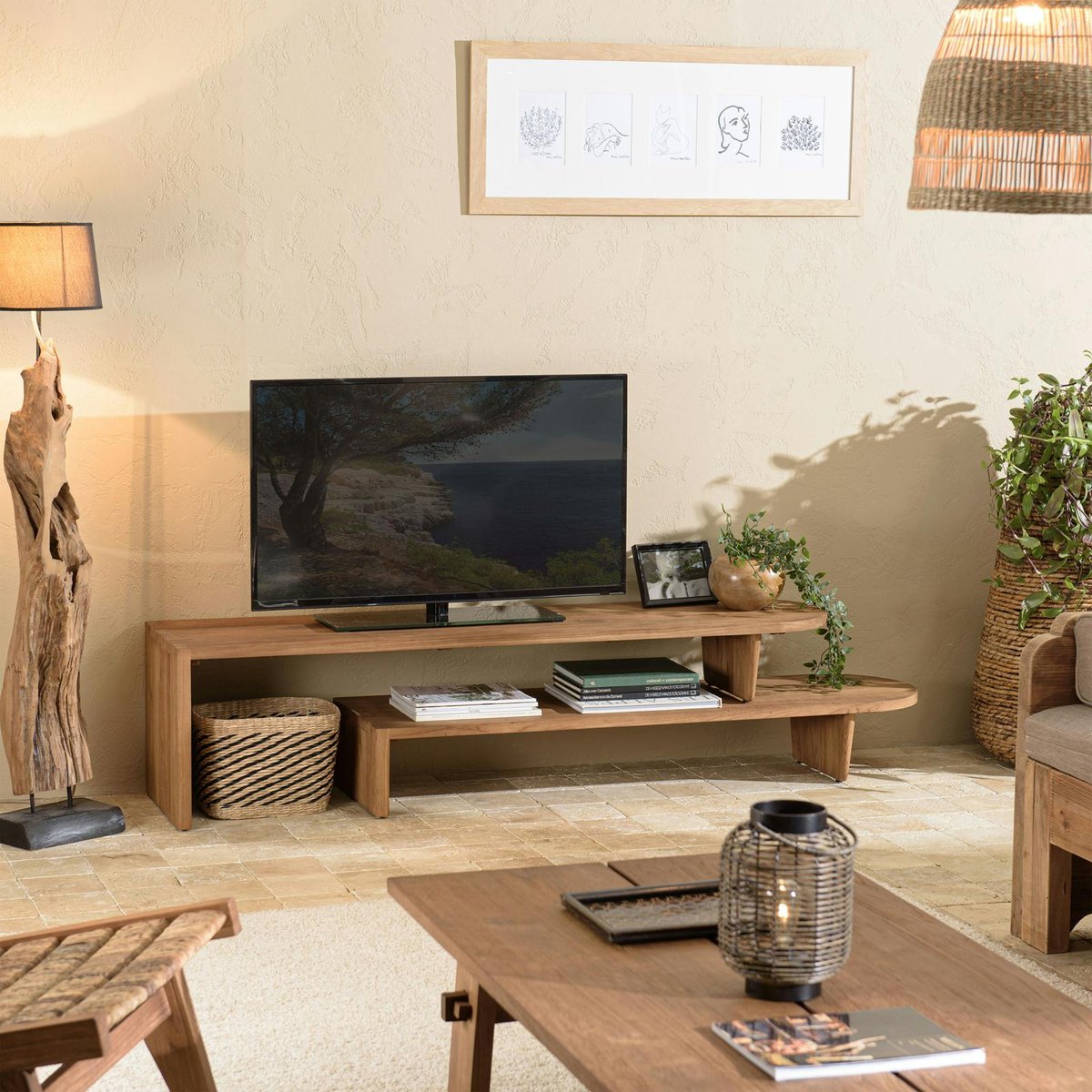 Meuble TV extensible et modulable en teck recyclé SWING bois naturel, PIER IMPORT