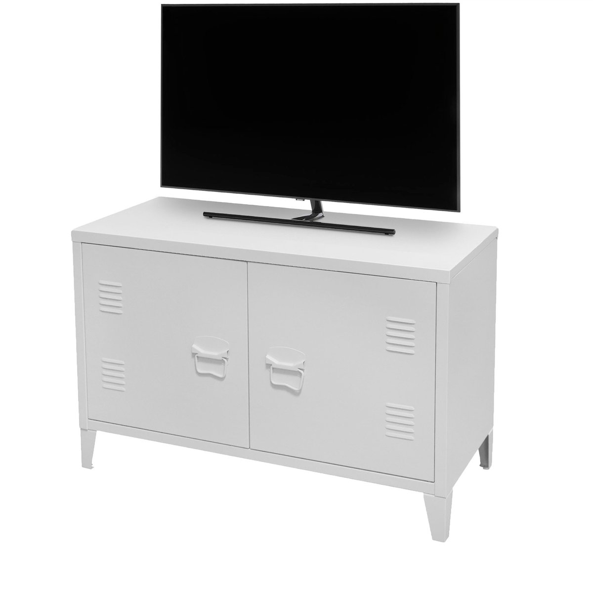 Meuble de télévision style industriel métal blanc 100x40x53cm blanc, WADIGA