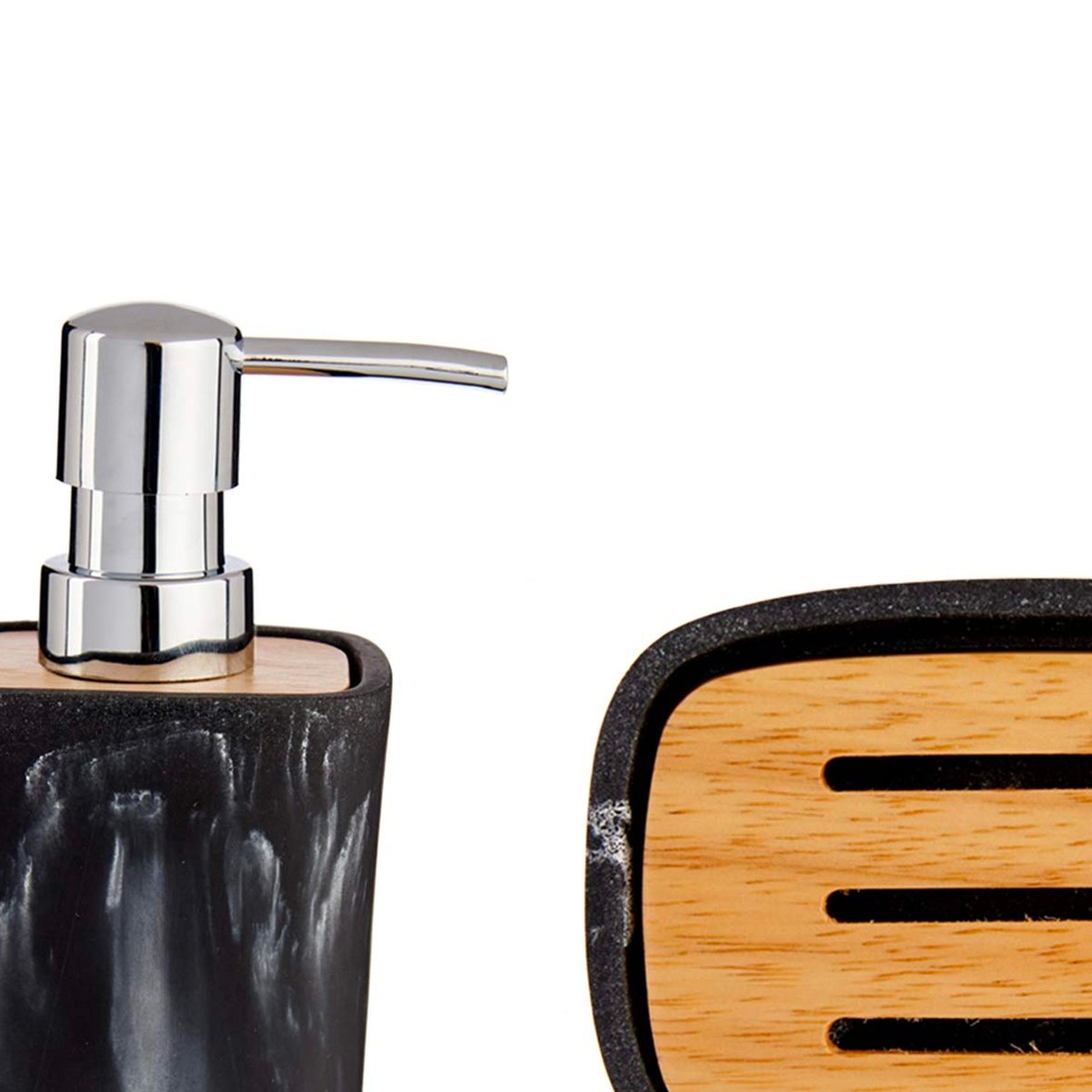 Set salle de bain plastique effet marbre noir et bambou - 3 pièces noir, WADIGA