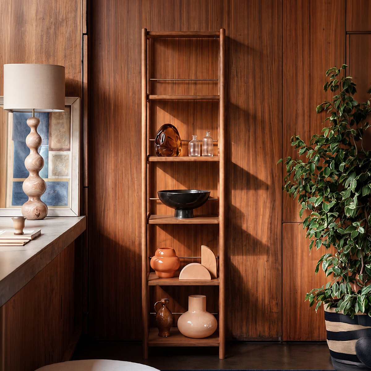 Noah Acacia Wood Narrow Shelving dark acacia wood, SWOON