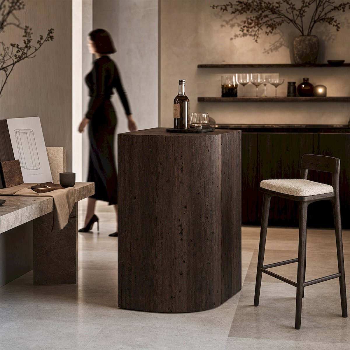 Module de comptoir de bar en bois marron bois vieilli, RECOLLECTION