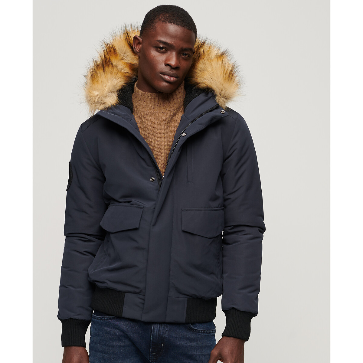 Schott padded jacket with hood lining and faux fur collar shop