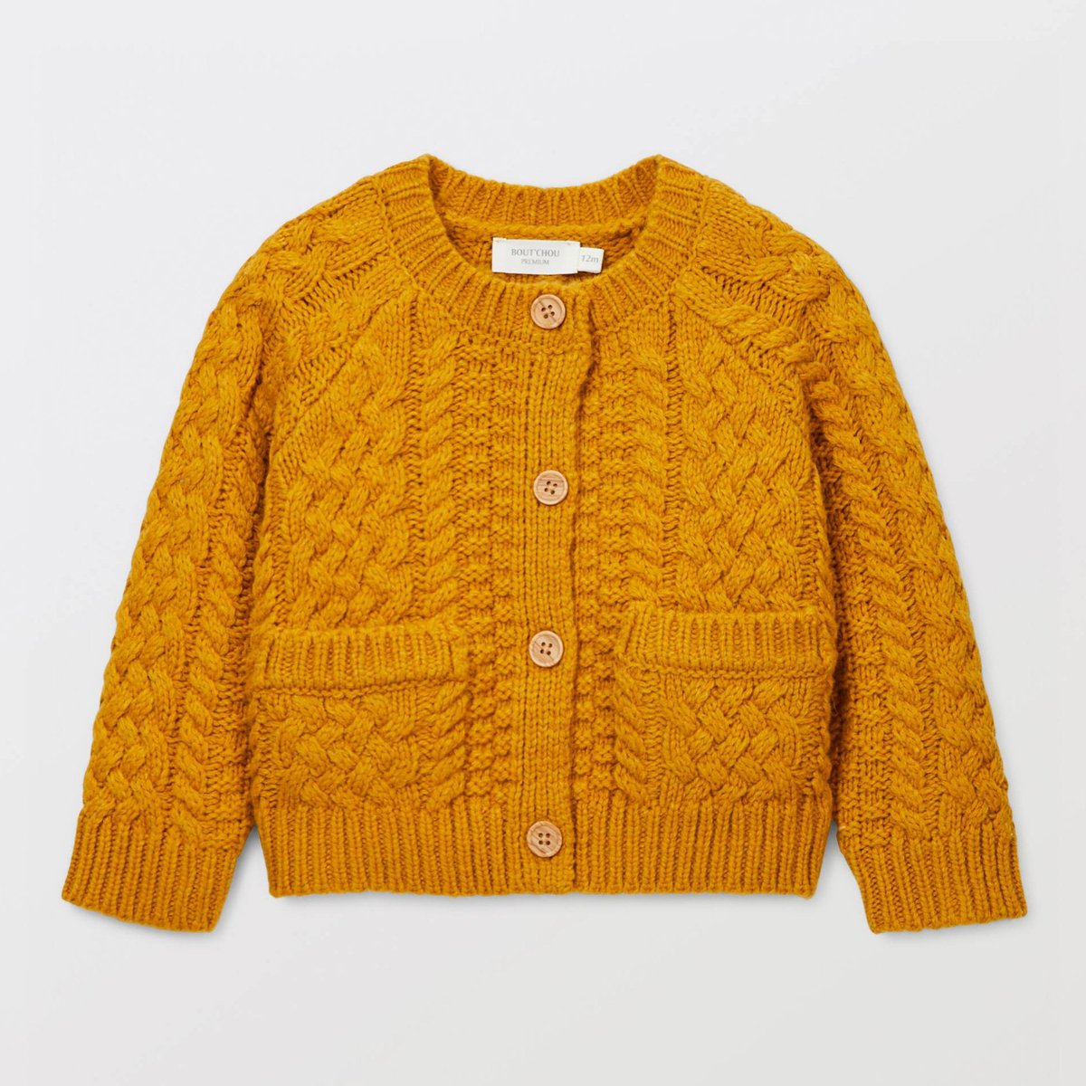 Cardigan tricot uni contenant de la laine jaune d oeuf, BOUT'CHOU