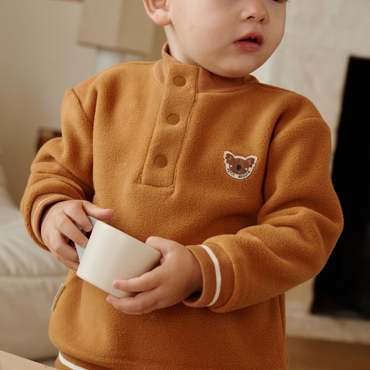 Sweat-shirt enfant en polaire Constellation camel, PETIT BEGUIN