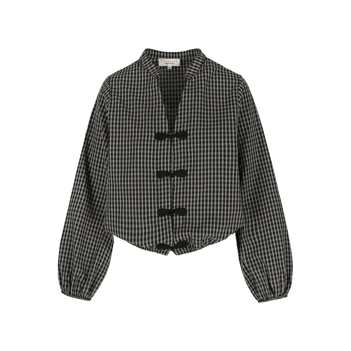 Blouse en popeline à carreaux noir, LOLALIZA