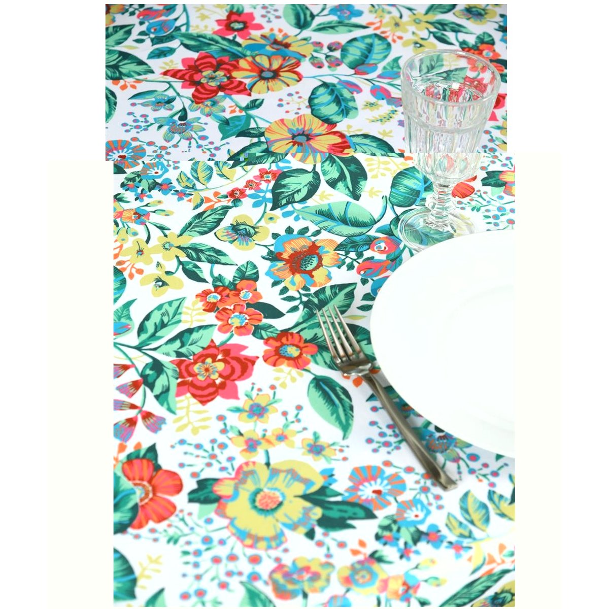 Nappe rectangle Fleurs colorees vert, EDEN