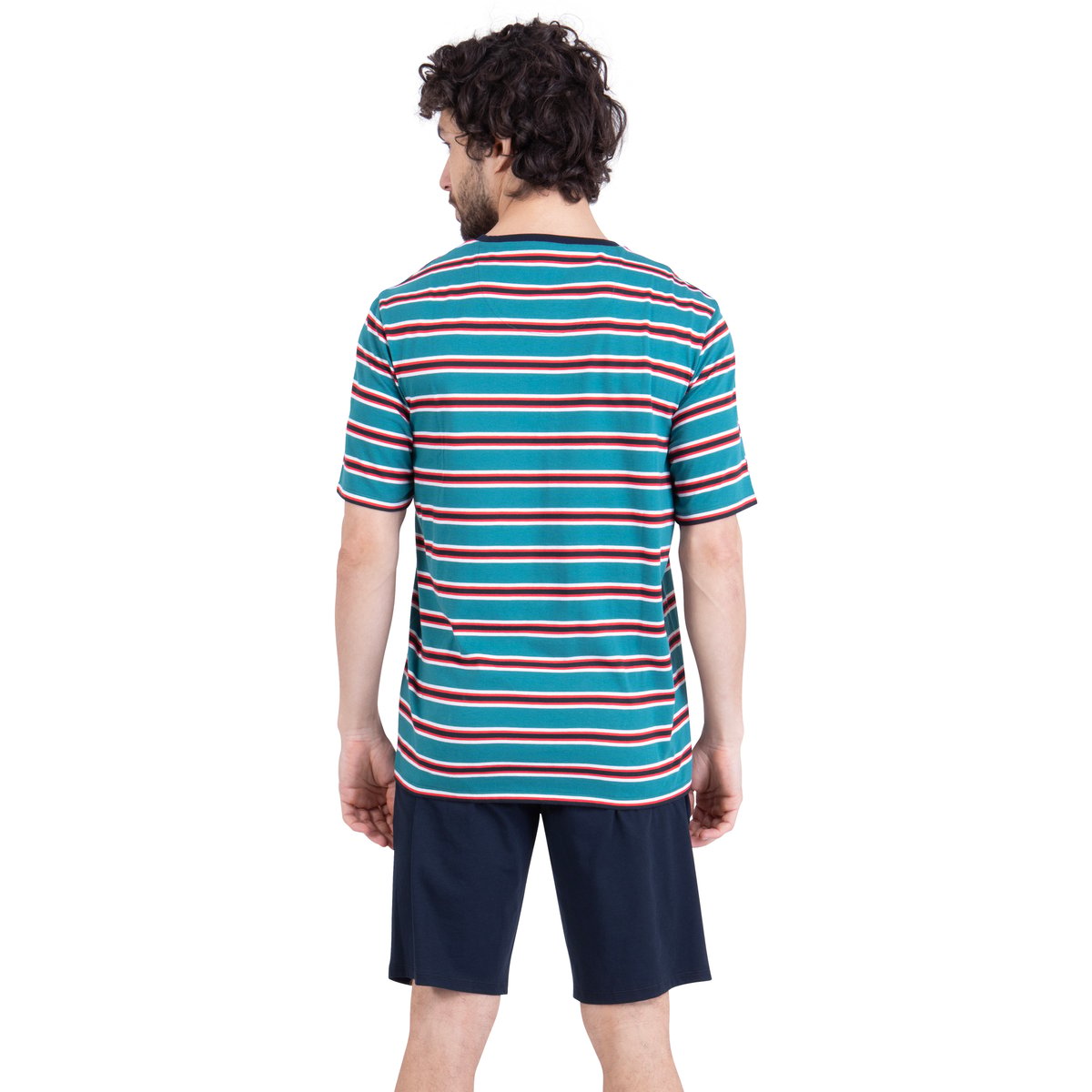Pyjama court RAYURES AVENTURE vert-marine, ATHENA