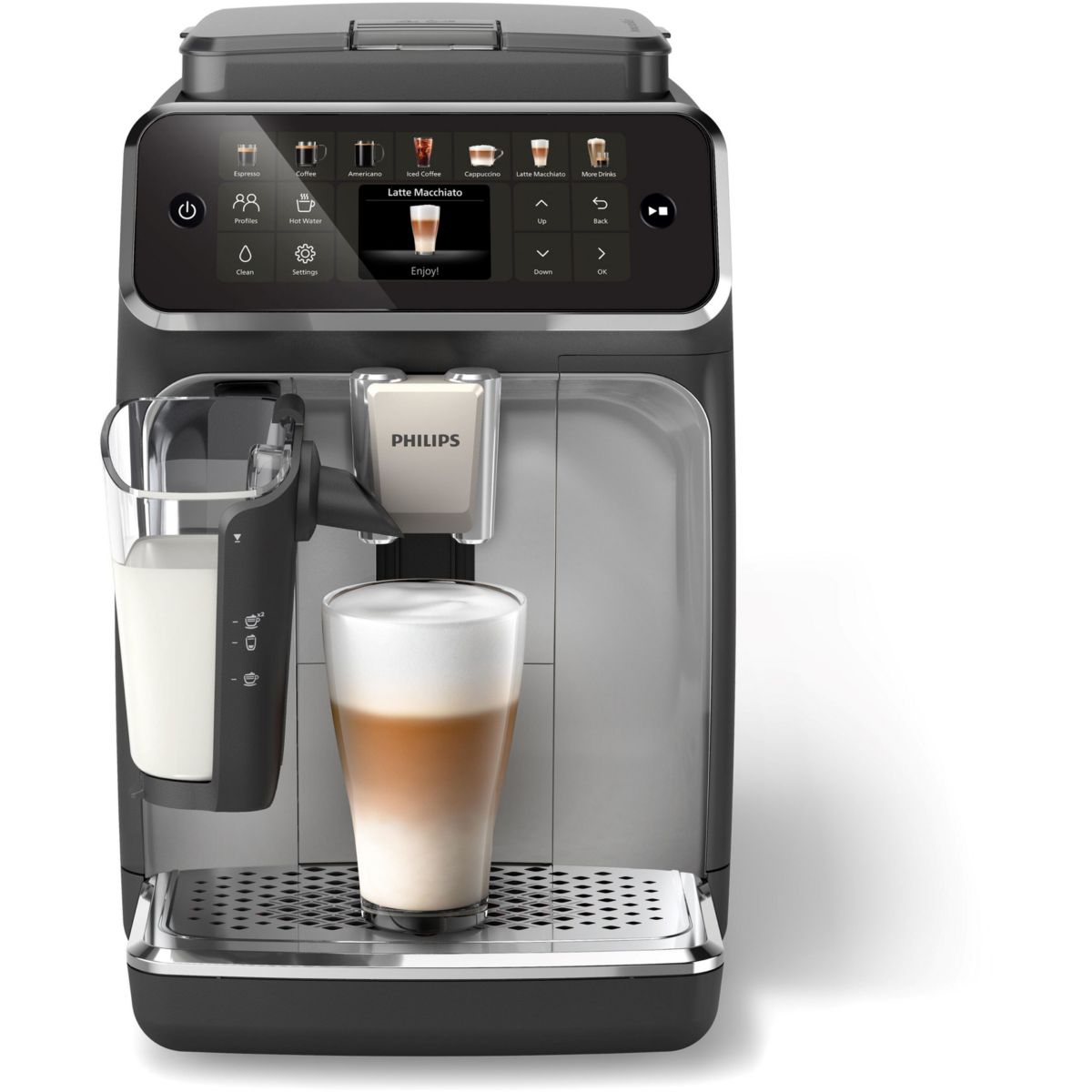 Expresso Broyeur EP4446/70 cafetière à grain LatteGo série 4400, 12 boissons, SilentBrew, Noir couleur unique, PHILIPS