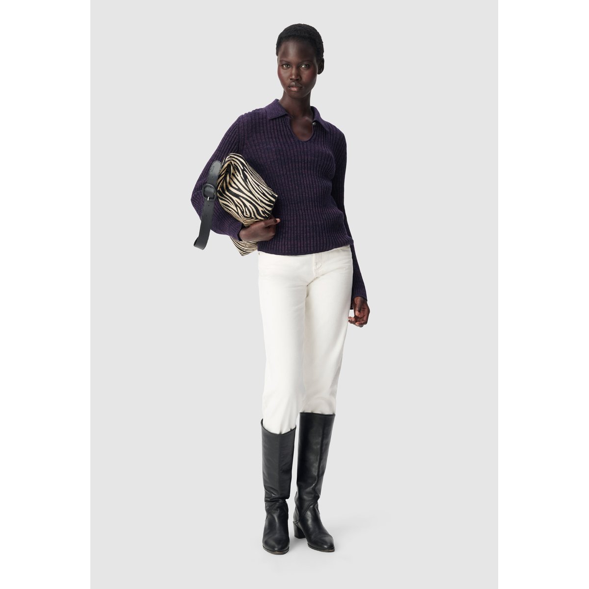 Pull tricot mouliné goutte devant violet foncé, IKKS