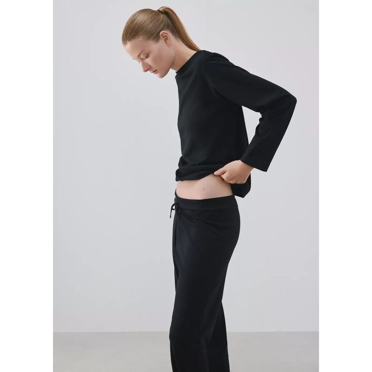 Pyjama deux pièces coton uni noir, MANGO