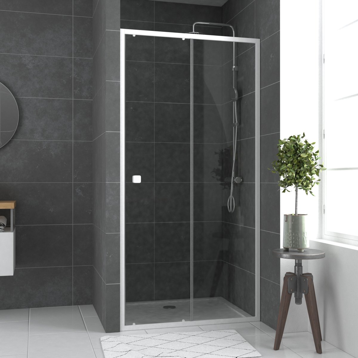 Porte de douche coulissante en verre trempé blanc, HOME MAISON