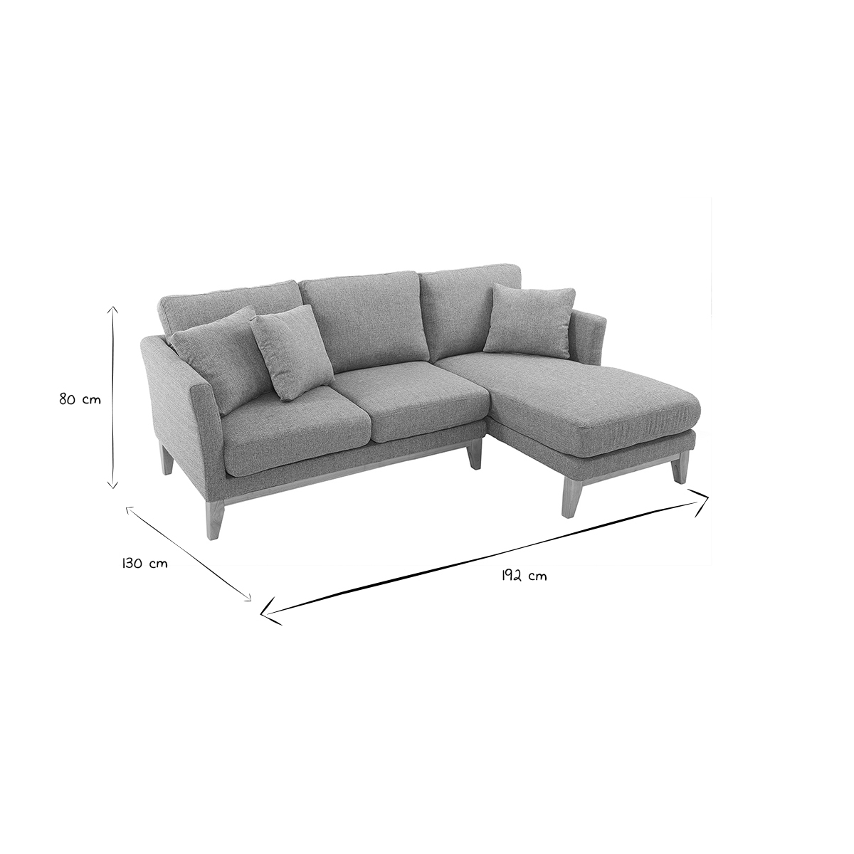 Canapé d'angle droit scandinave déhoussable 4 places en tissu et bois OSLO gris, MILIBOO