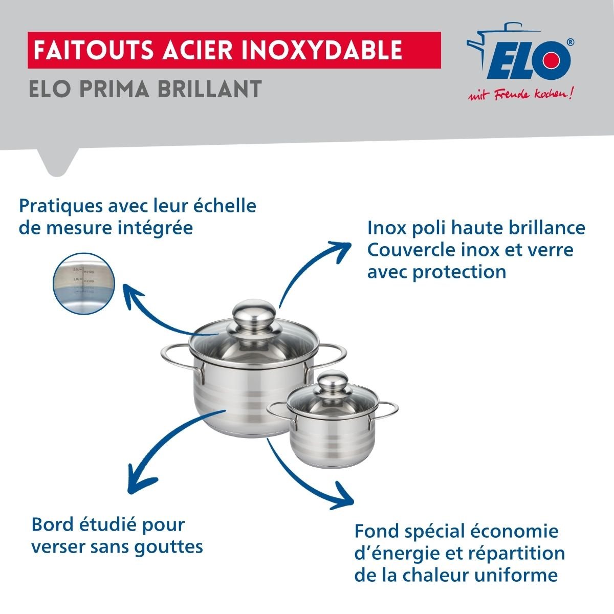 Batterie 2 poêles 20/24cm + 2 faitouts 12/16cm PRIMA BRILLANT noir, ELO