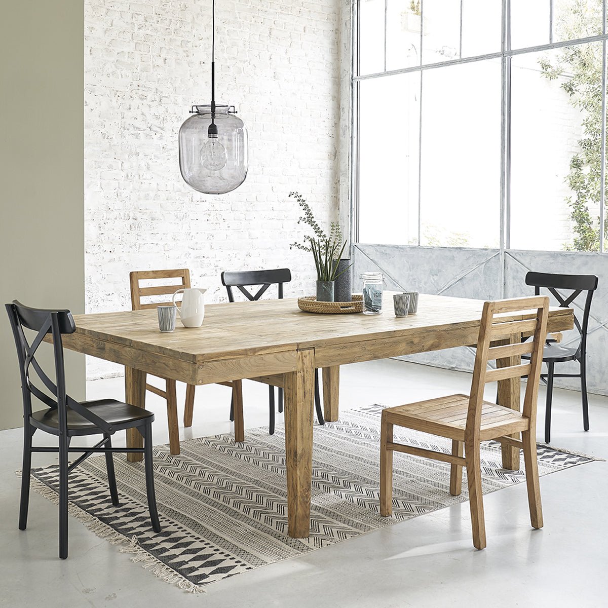 Table extensible en bois de teck recyclé 12 pers. CARGO naturel, BERAH GETAH