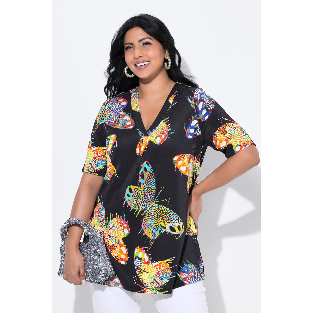 T-shirt au tombé fluide noir, ULLA POPKEN