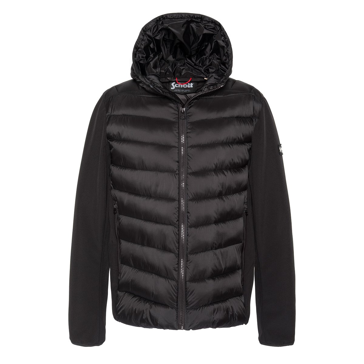 Blouson bi-matière à capuche noir, SCHOTT