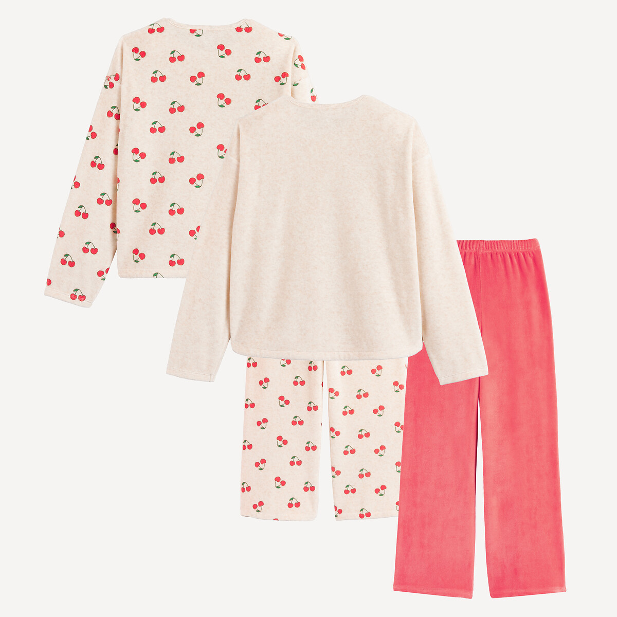 Lot de 2 pyjamas en velours, imprimé cerises assortis, LA REDOUTE COLLECTIONS