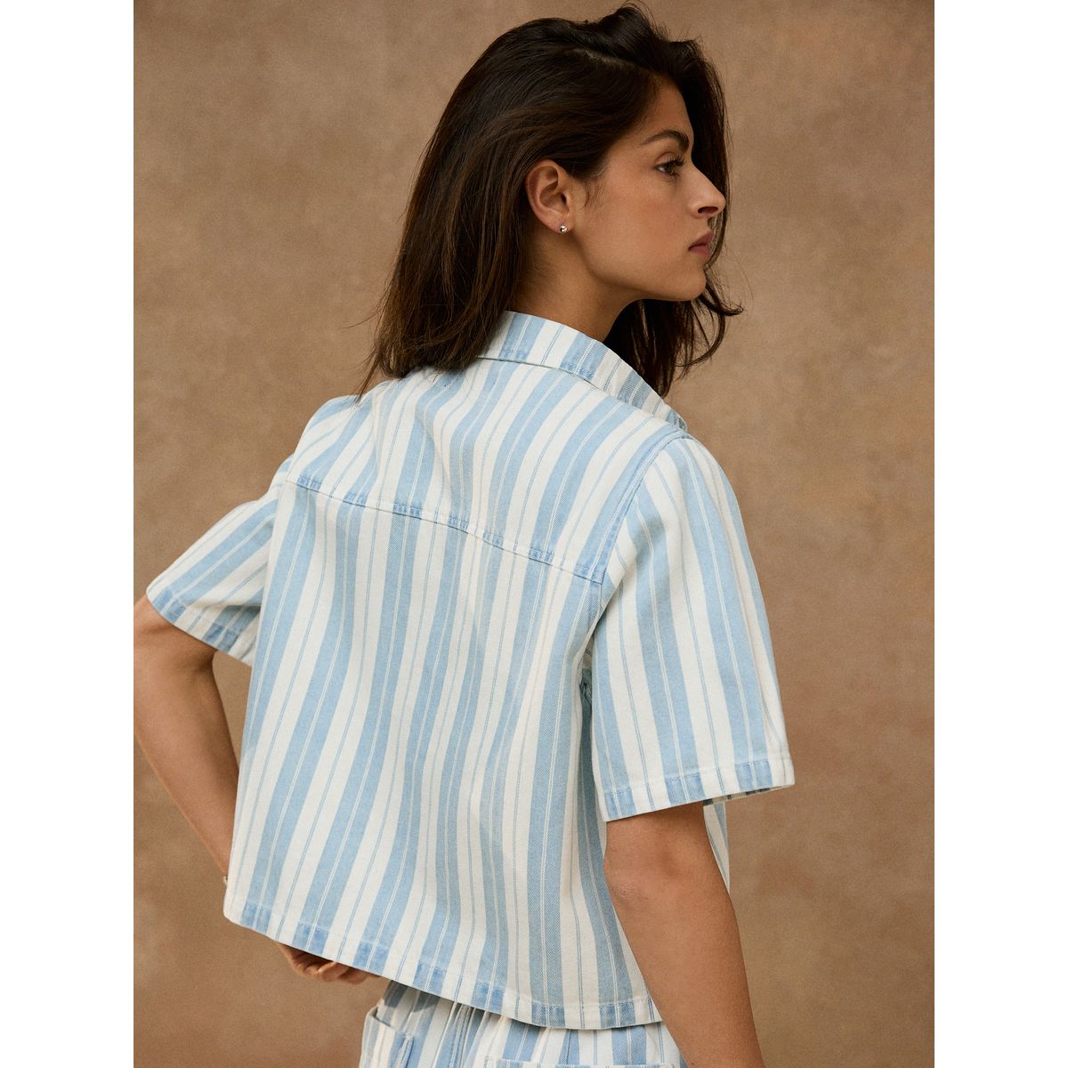 Chemise en jean à manches courtes rayé bleu/blanc, NEXT
