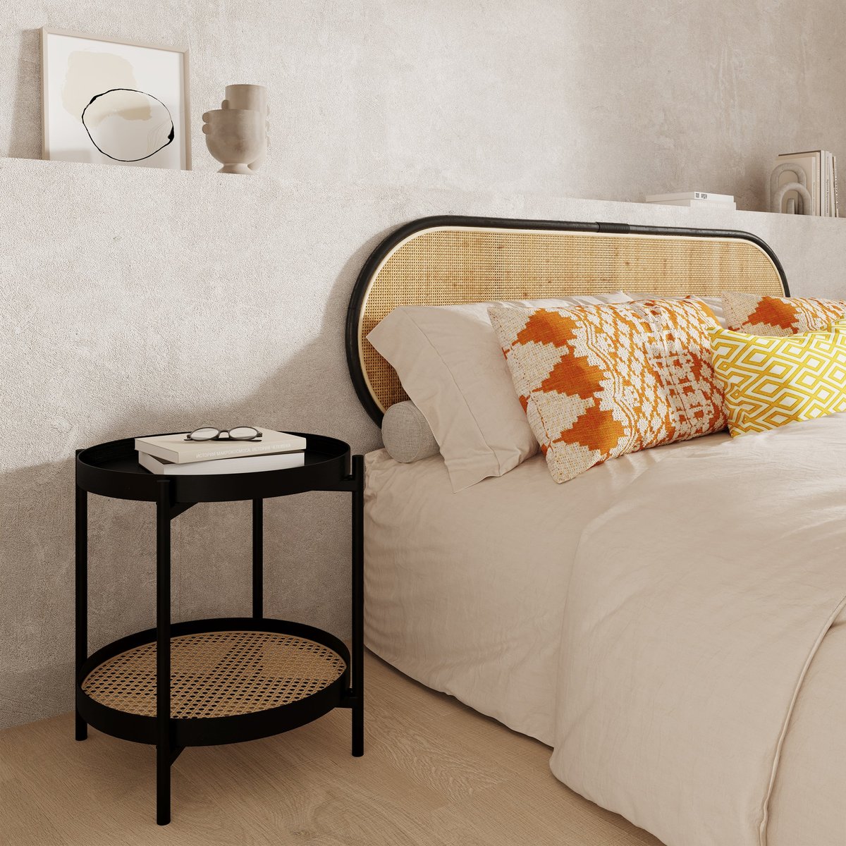 Table basse en cannage de mindi D49 cm - LUKUT noir, MAISON PAVANE