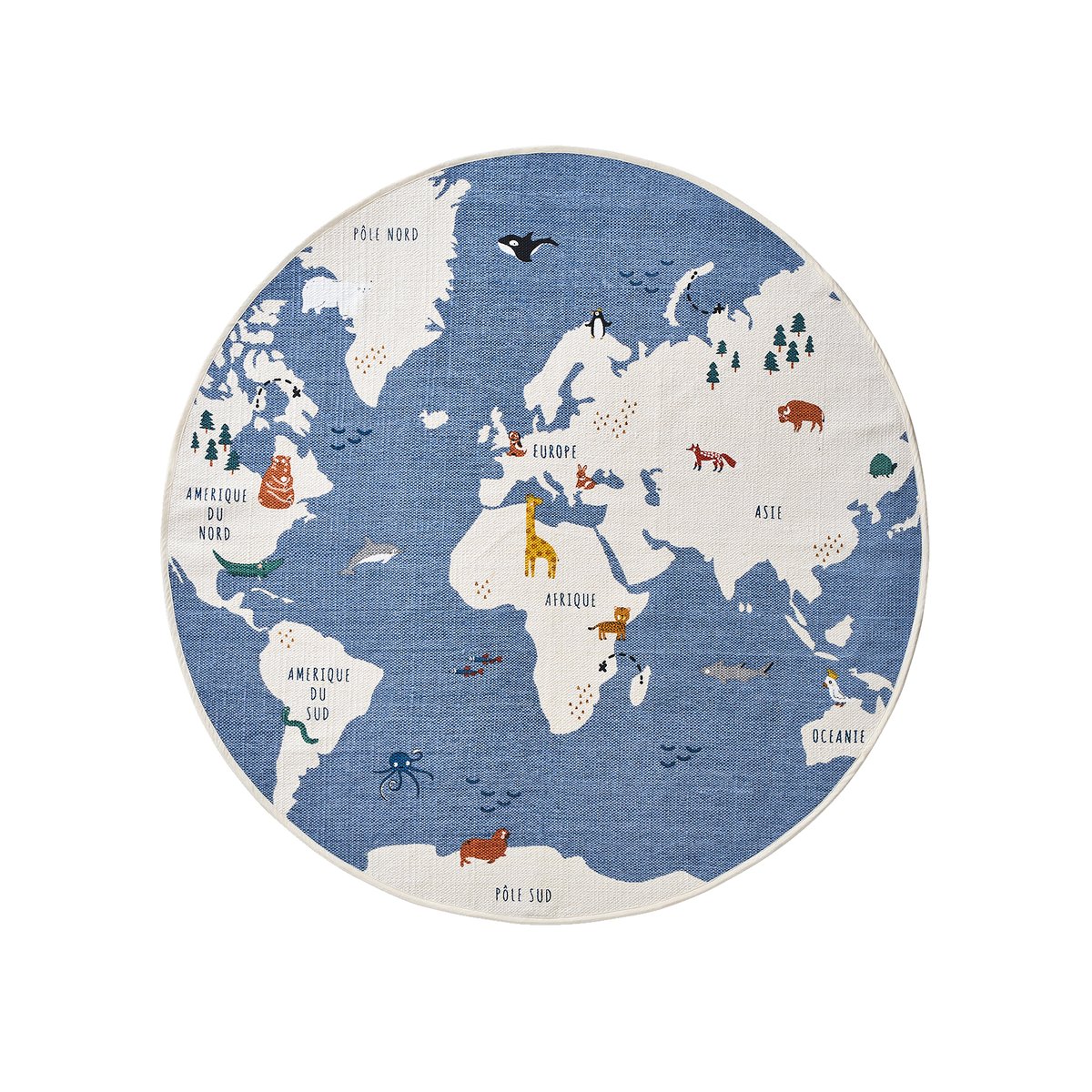 Tapis rond Mappemonde bleu / multicolore, VERTBAUDET