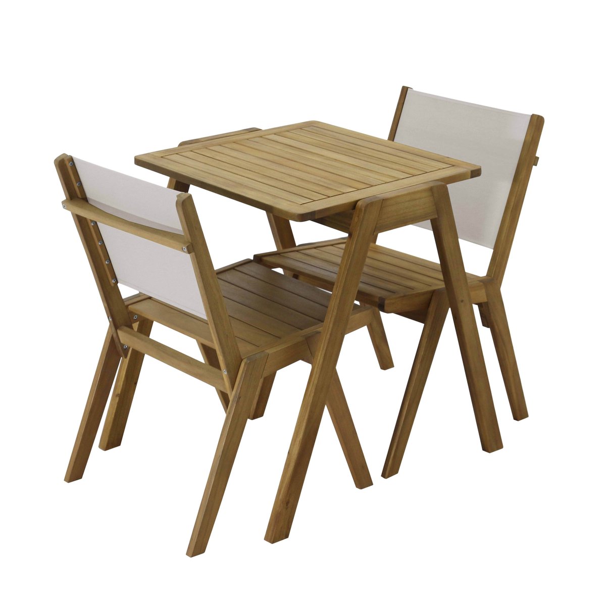 Table de jardin en bois d'eucalyptus FSC et 2 chaises, UZES blanc, OVIALA