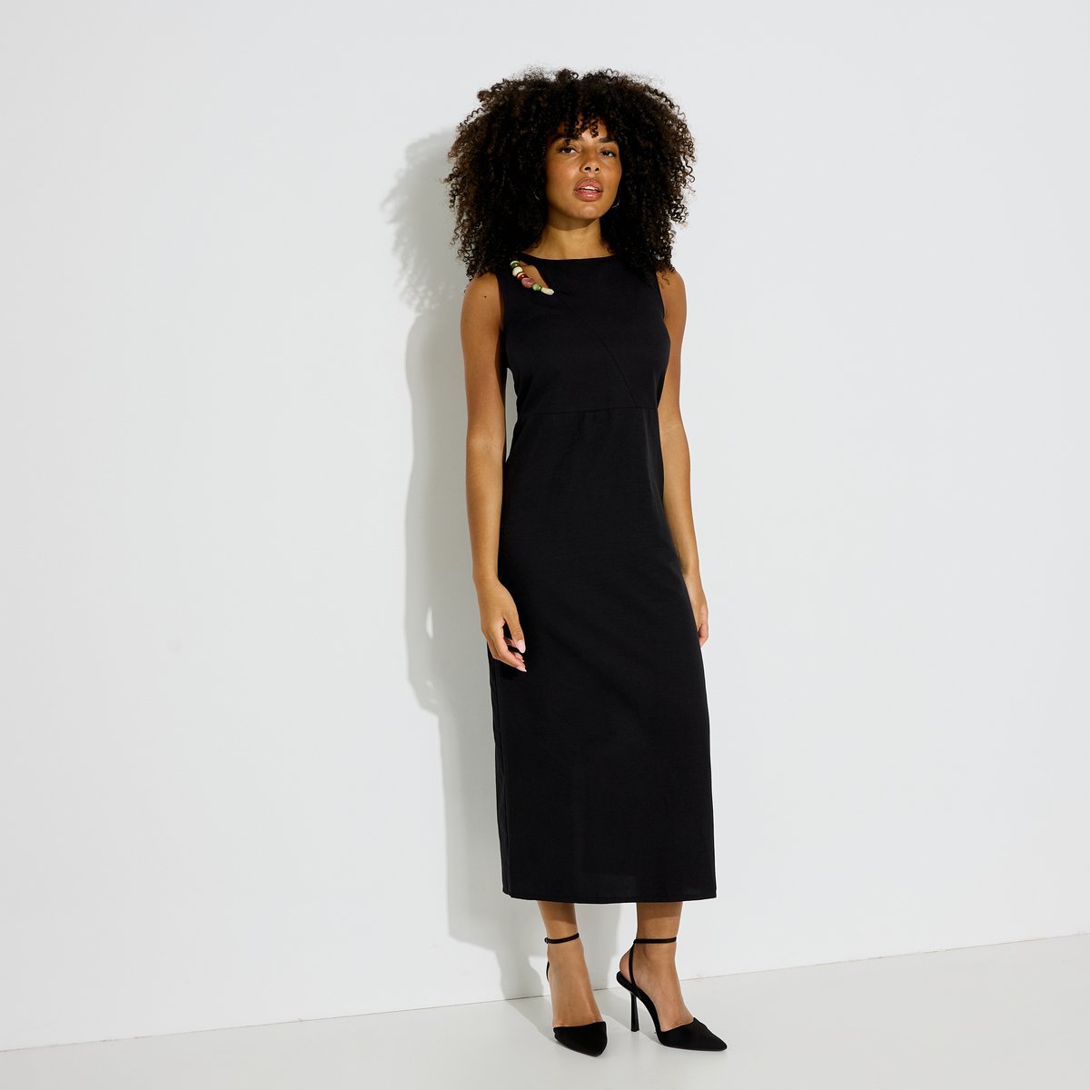 Robe longue sans manches avec fente noir, GRAIN DE MALICE