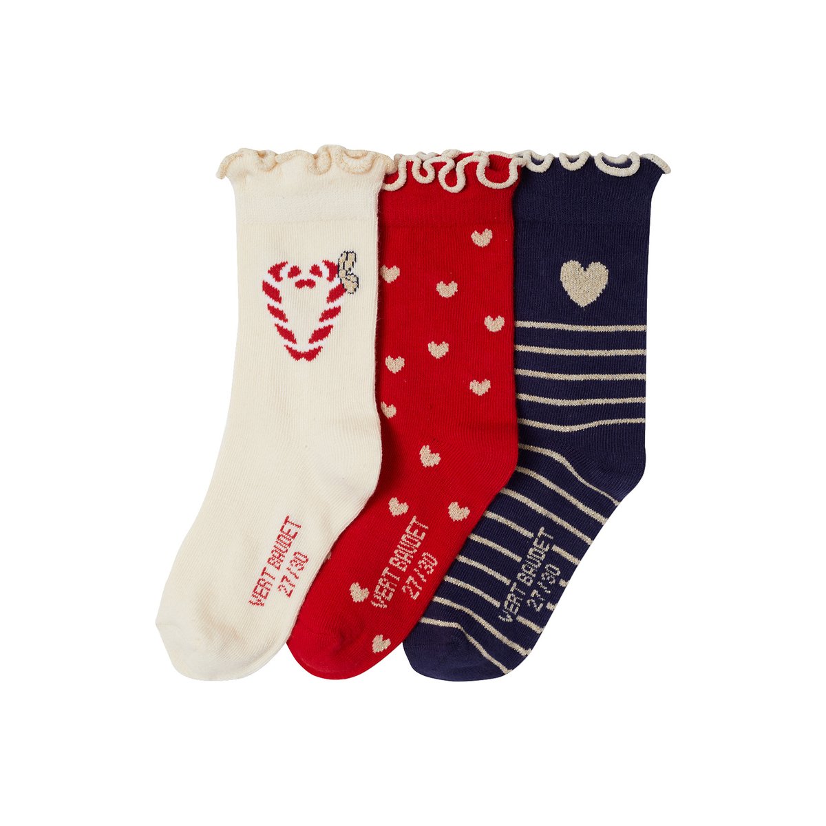 Lot de 3 chaussettes noël rouge, VERTBAUDET