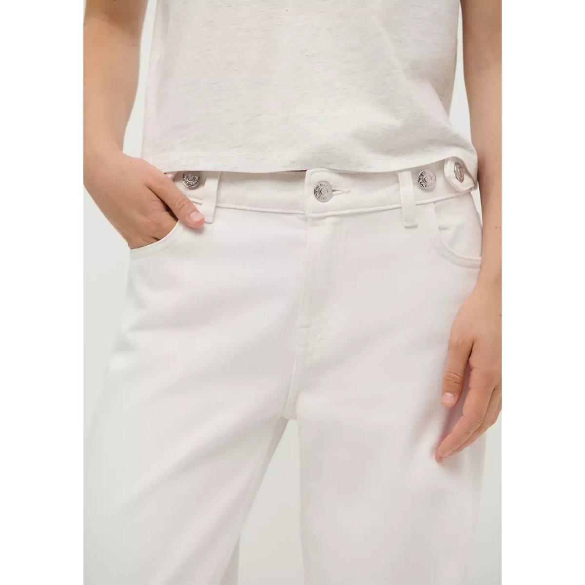 Jean wide leg détail passants blanc cassé, MANGO TEEN