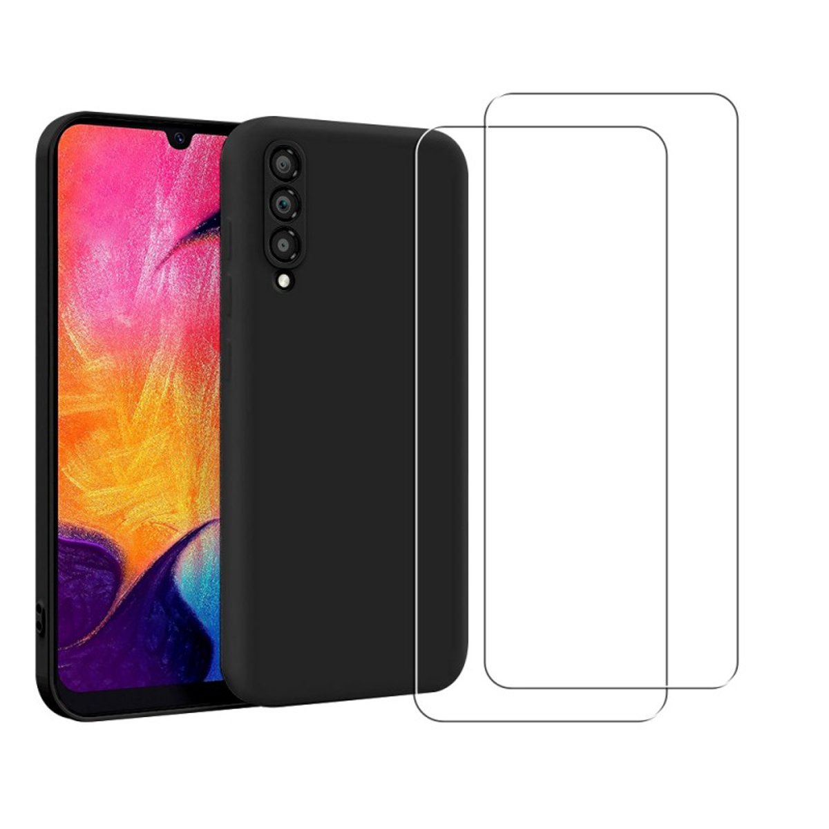 Coque Galaxy A50 antichoc + 2 vitres noir, EVETANE
