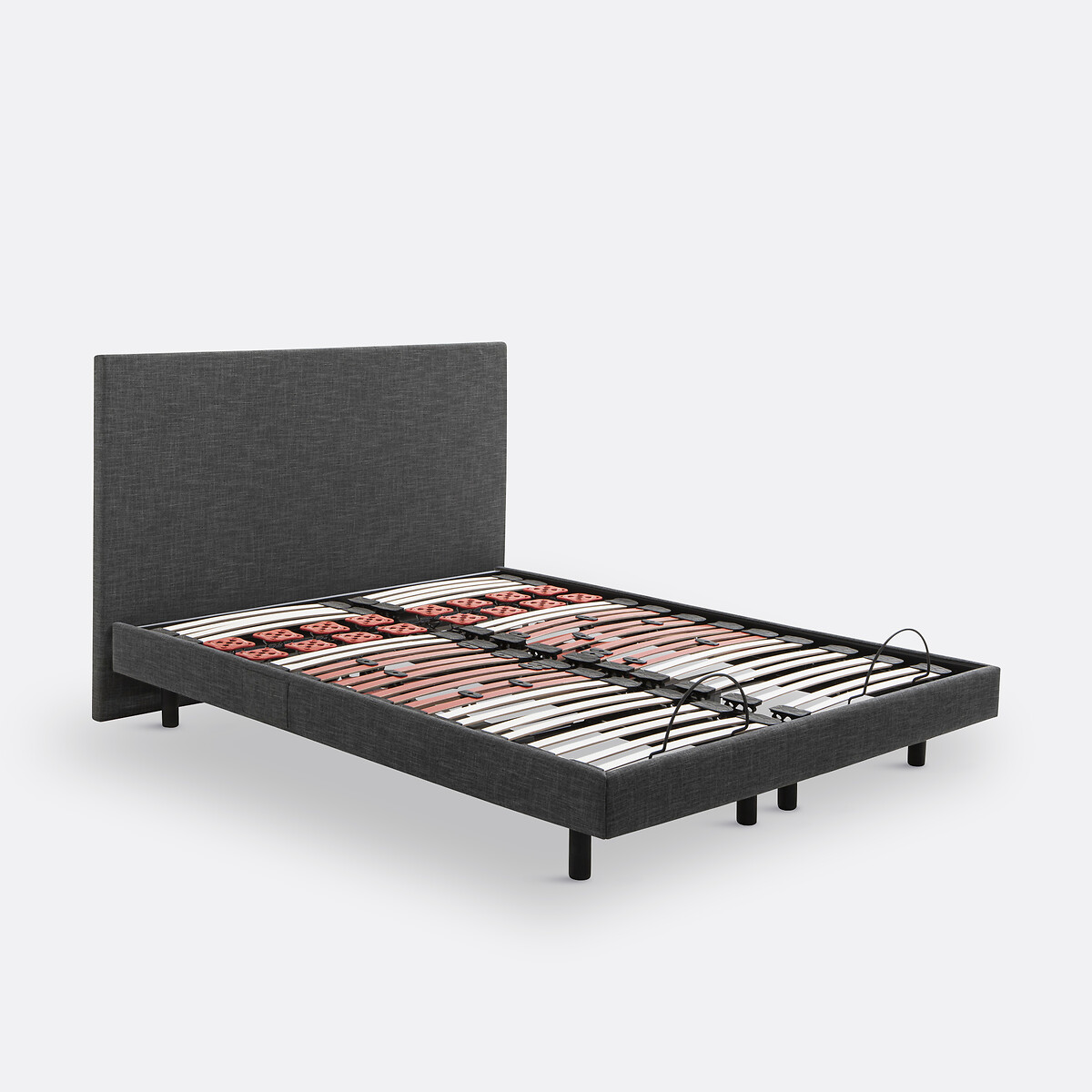 Ensemble 2 en 1, lit coffre et tête de lit Hercule chiné gris, EPEDA