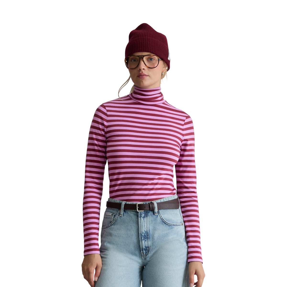 T-shirt à col roulé et manches longues, coupe ajustée en jersey simple avec élasthanne rouge, MARC O’POLO DENIM